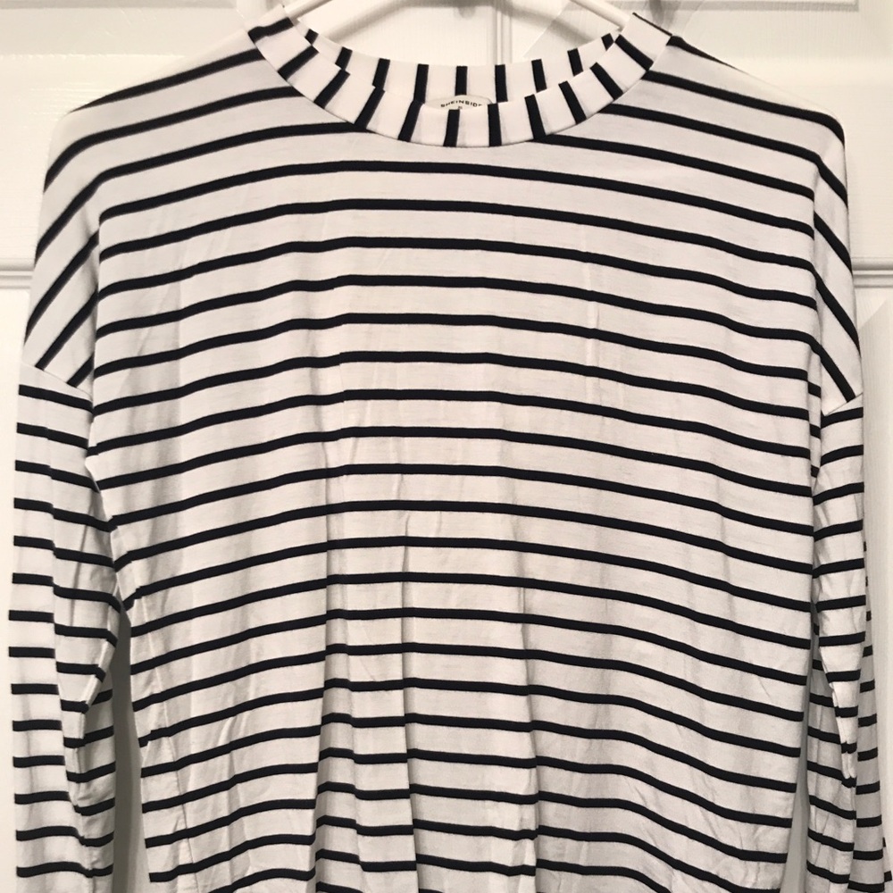 Black and white striped sheIn long sleeve T-shirt